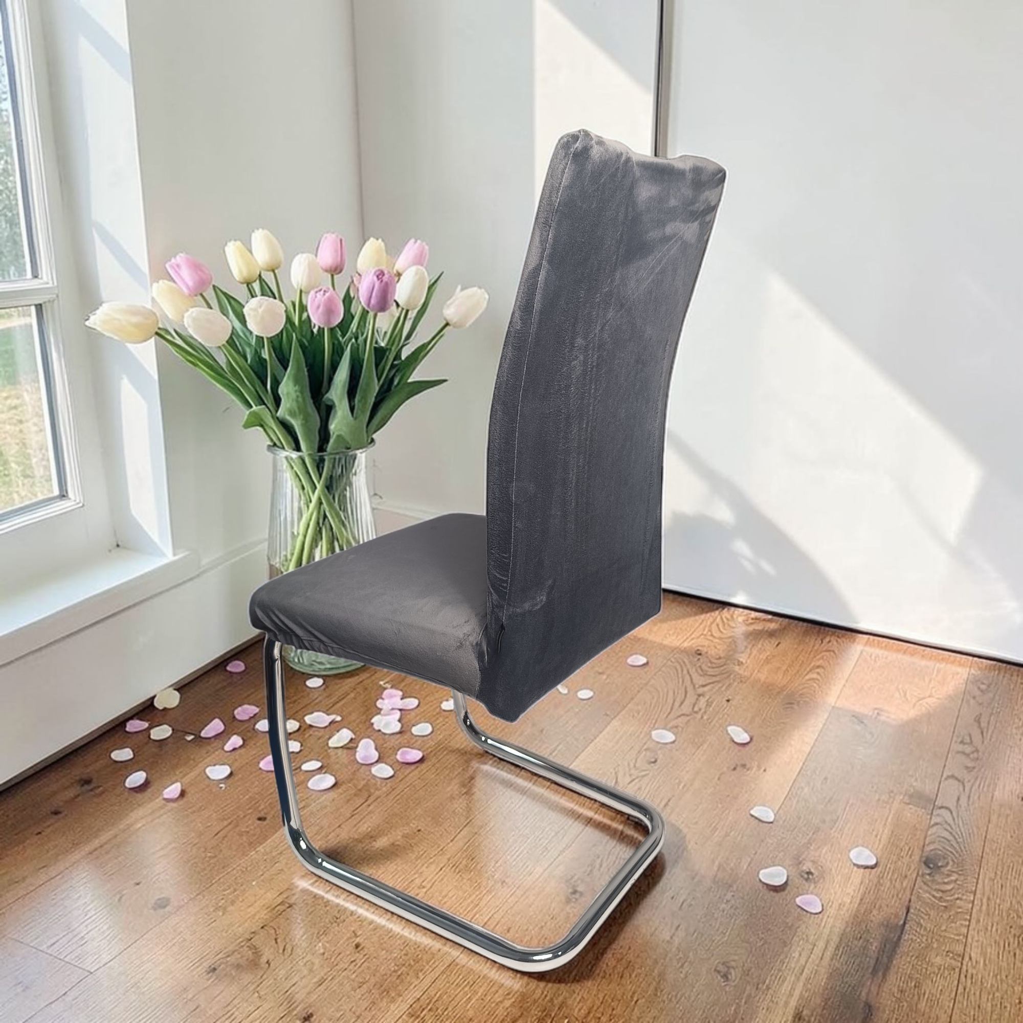 Pokrowiec na krzesło – VELVET SUPER SOFT – Grafitowy - obrazek 2