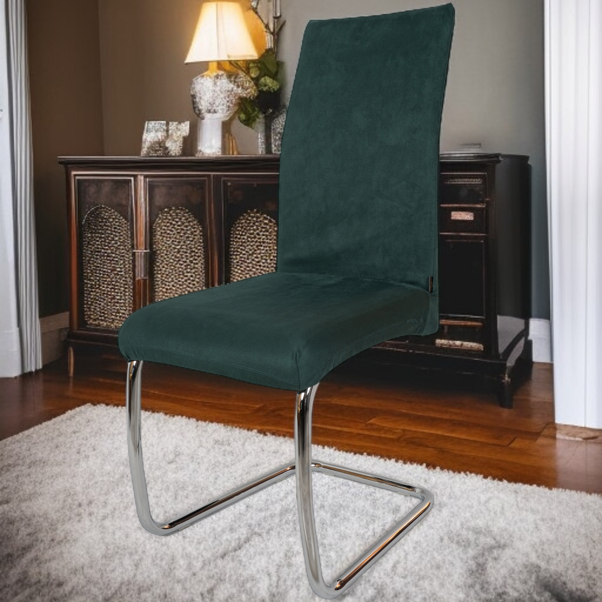 Pokrowiec na krzesło - Zamsz welurowy - Butelkowy - obrazek 2